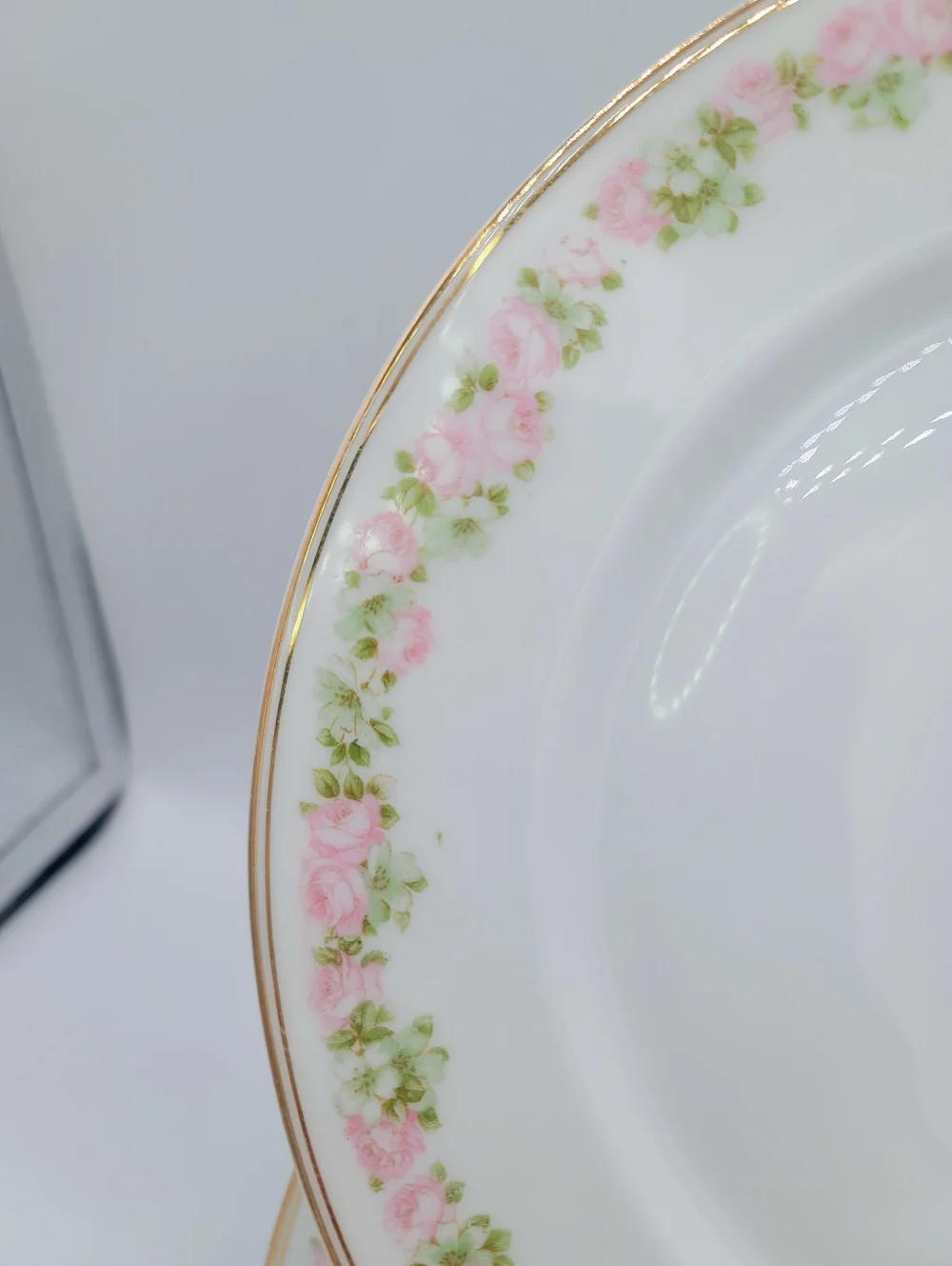 Bavaria Germany Salad Plates Set 4 Pink Rose Garland Gold Trim Vintage